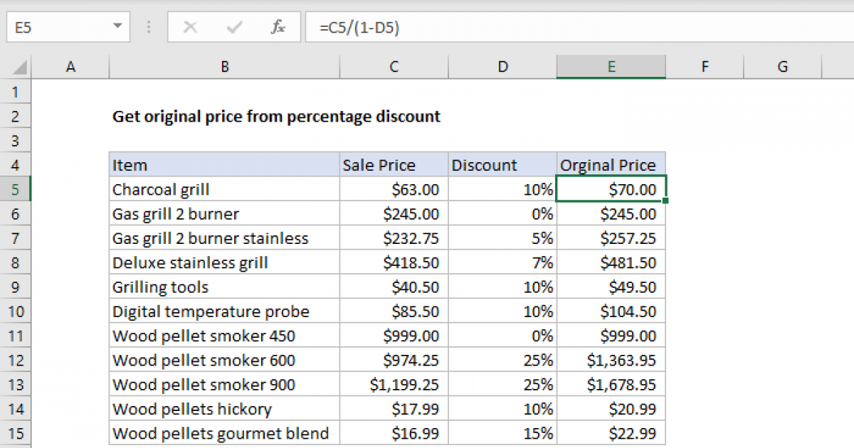 Price After Discount Formula Excel